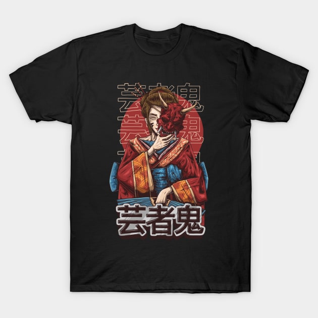 Geisha Oni Mask T-Shirt by Fredoep